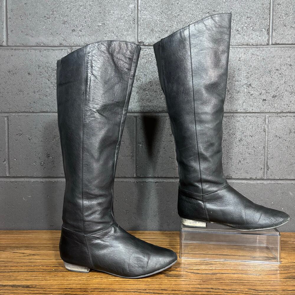 Steve Madden Black Leather Knee High Riding Boots Low Heel Womens 9
